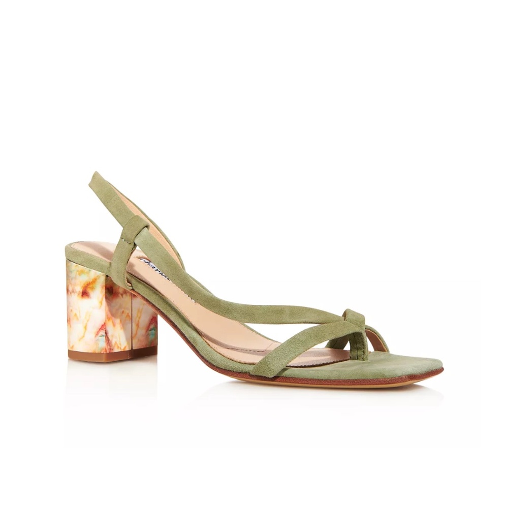 Charles David Olive Green Suede Slingback Sandals with Marbled Block Heel